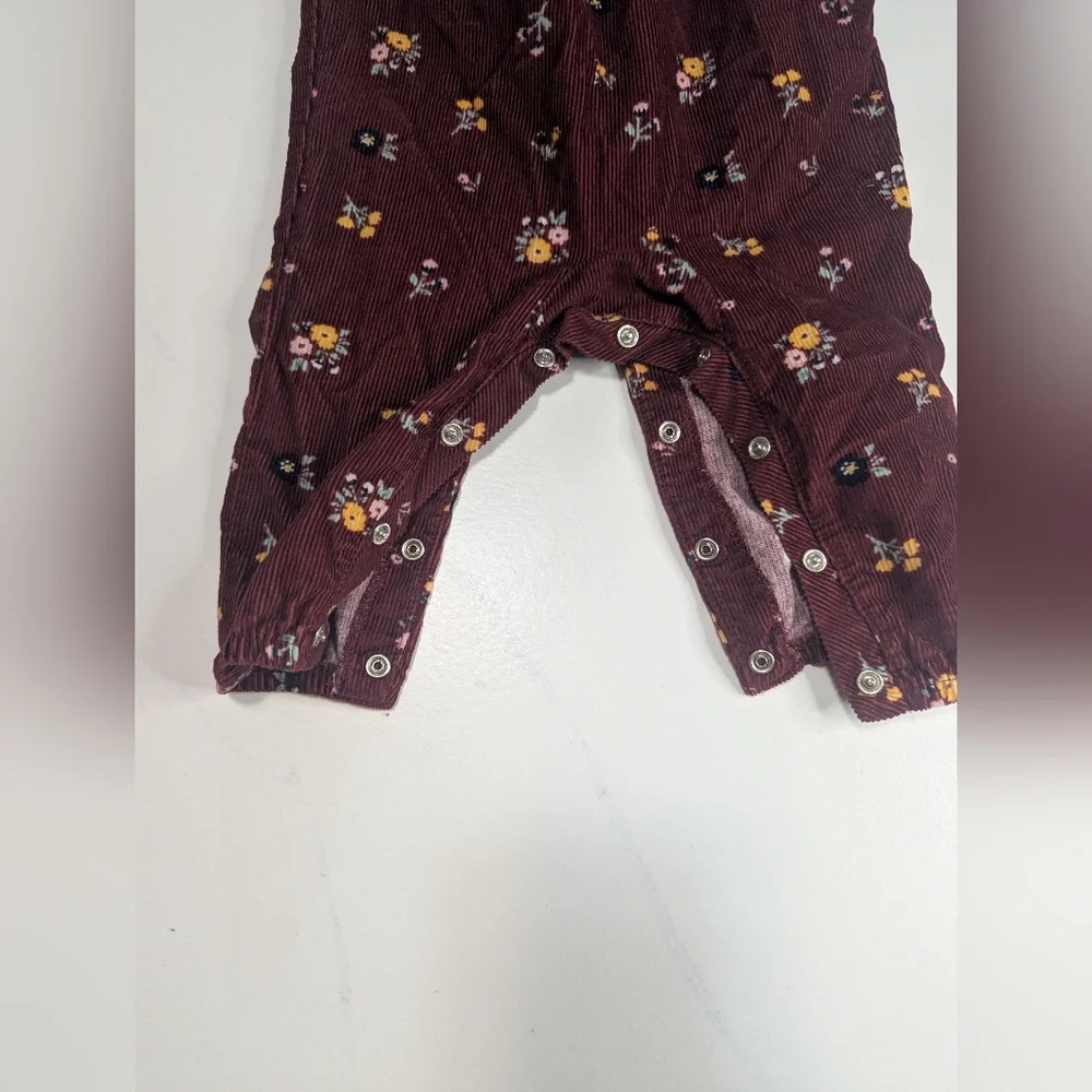Carter's Corduroy Maroon Floral Bibbed Romper 9 Months